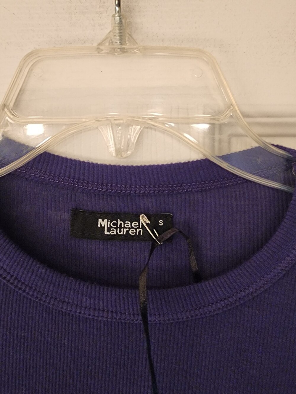 Michael Lauren Alick Ribbed Crewneck In Navy W/ Thumbhole Sleeve Sz SM - Picture 6 of 11